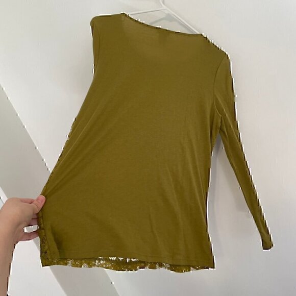 ANN TAYLOR Factory Split Pea Green Floral Lace Overlay Front Long Sleeve Tee Top - Picture 10 of 10